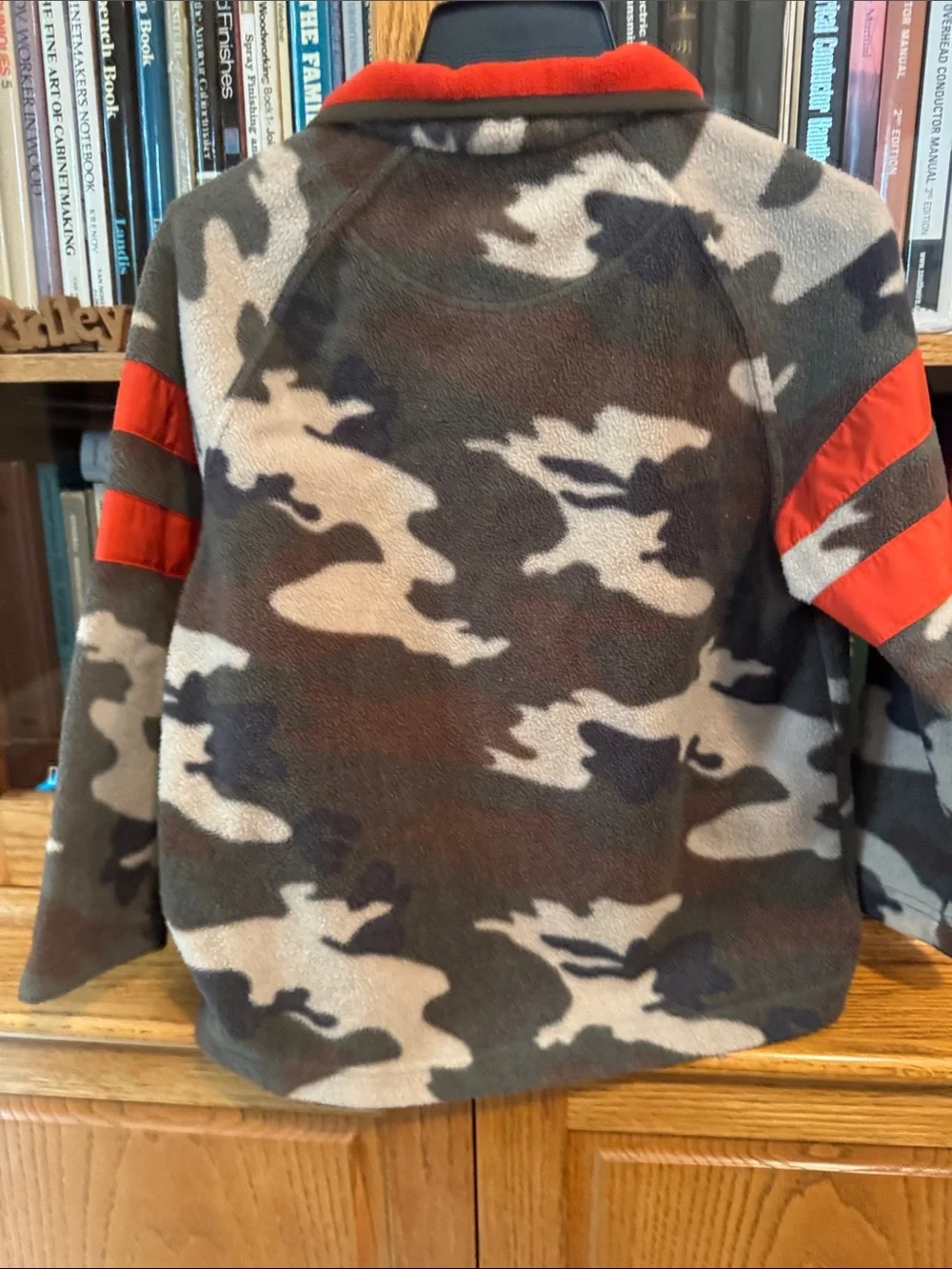 The Children's Place Red Collar Green Brown Cream Camo Half-Zip Fleece Sweater